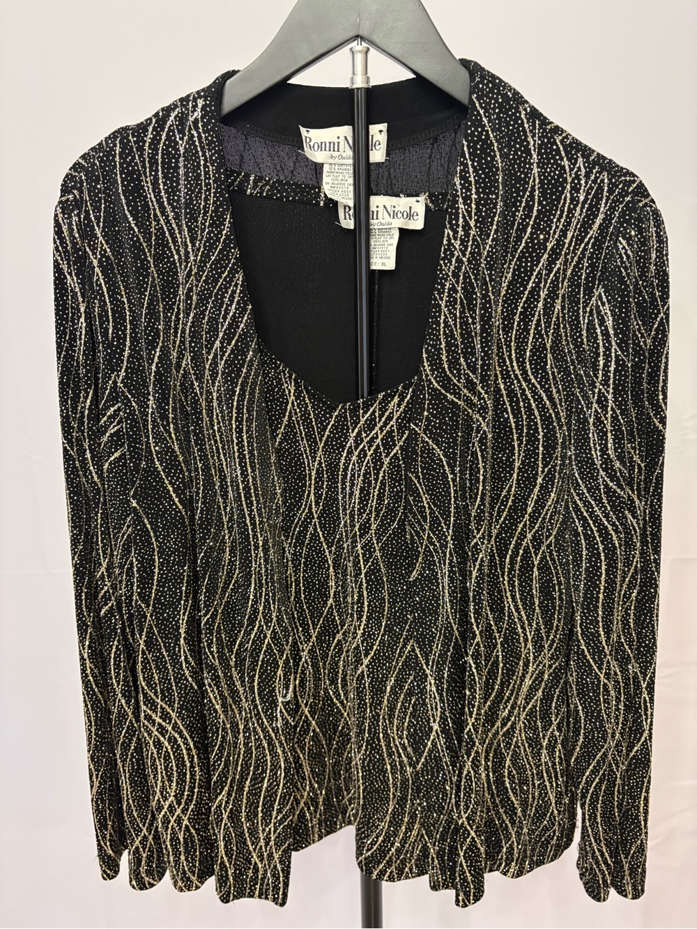 Ronni Nicole Black Top with Gold Wave Sparkle